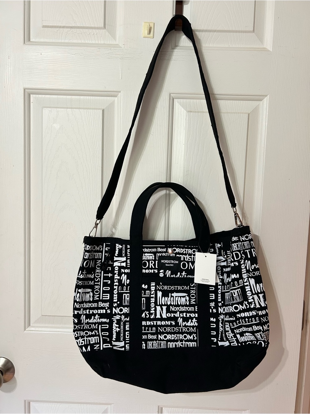 Nordstrom 125 Anniversary Tote Black White Logo Canvass w/ Detachable Strap NWT